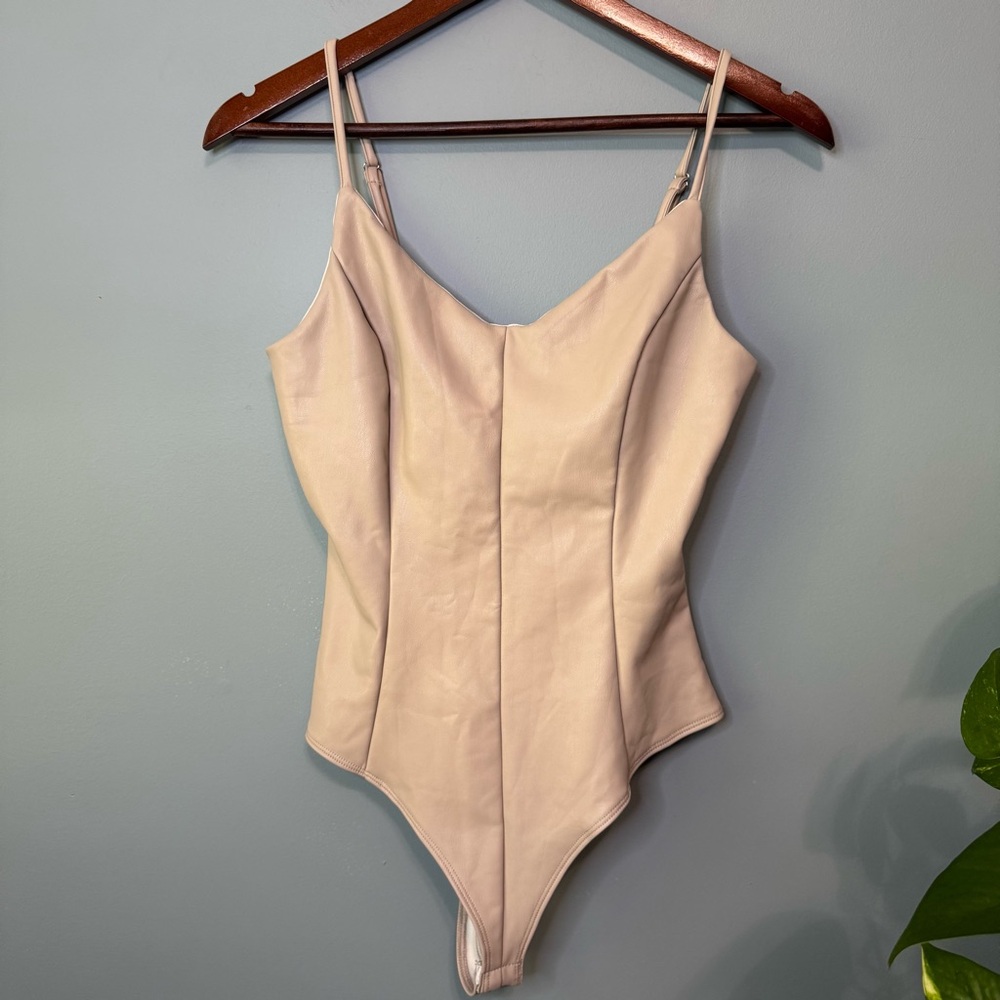 Blashe Beige Faux Leather Bodysuit. Women’s Small